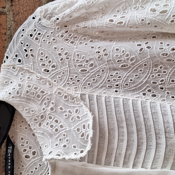Zara Eyelet Gorgette Taxido Blouse - Picture 2 of 8
